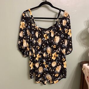 Torrid Black and Yellow Floral Blouse